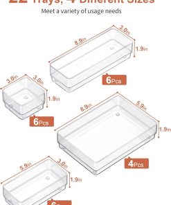 Alternative view of SMARTAKE 22-Piece Drawer Organizer with Non-Slip Silicone Pads. 4-Size Clear Desk Drawer Organizer Trays Storage Tray for Makeup. Jewelries. Utensils in Bedroom Dresser. Office and Kitchen. Clear