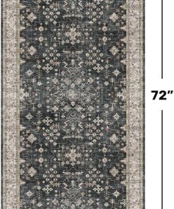 Alternative view of Black Boho Washable 2x6 Runner Rugs for Hallway Kitchen Bedroom Beside Laundry Room Bathroom Rug. Pet & Kids Friendly. Non Slip Low Pile Stain Resistant Soft Foldable Long 24 x 72 Floor Carpet