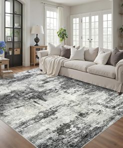 8x10 Area Rugs for Living Room: Abstract Washable Rug with Anti-Slip Backing Non-Shedding Stain-Resistant Soft Modern Large Carpet for Bedroom Dining Room Farmhouse Nursery Home Office Black